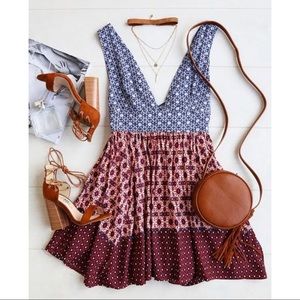 La Vie en Roses Navy Blue and Red Floral Dress